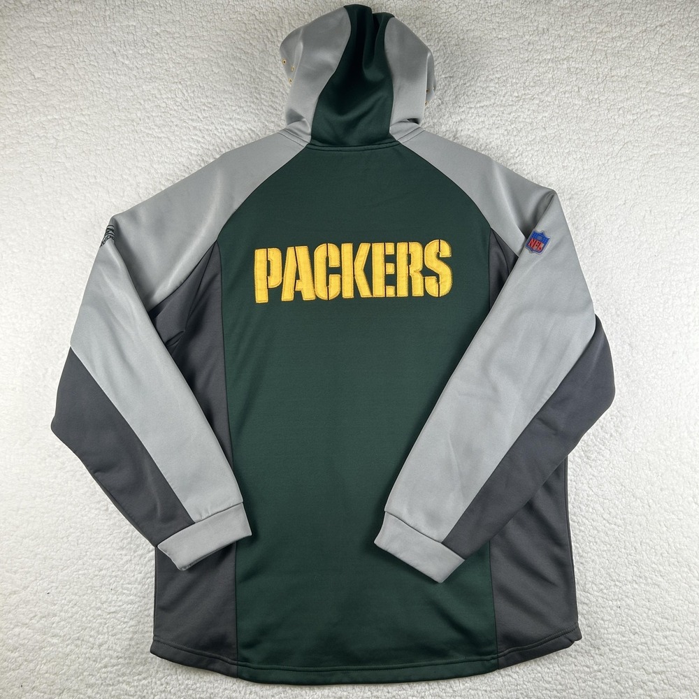 Green Bay Packers Jacket Mens Large Green Gray NFL Football Reebok Hooded Zip - Picture 11 of 16